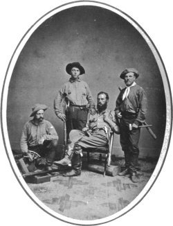 The field party of 1864 (l-r) - James T. Gardiner, Richard Cotter, WIlliam Brewer, Clarence King