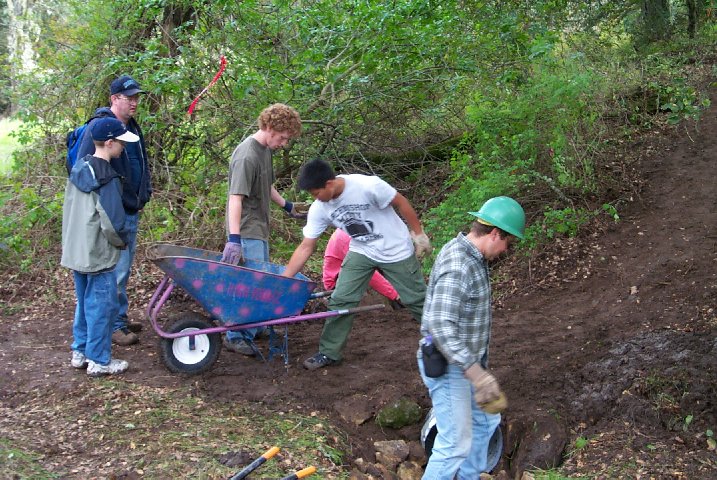 Randy, Robert, Jonah, Davis and Dave C. finish the culvert (Photo: Tim Oren)